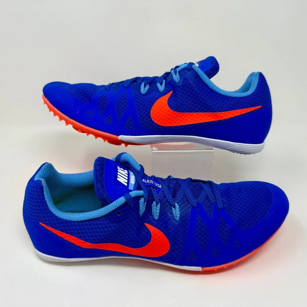 Nike Rival M8 Multi Use Racing Track Cleats with Spikes Blue Orange Mens Size 13